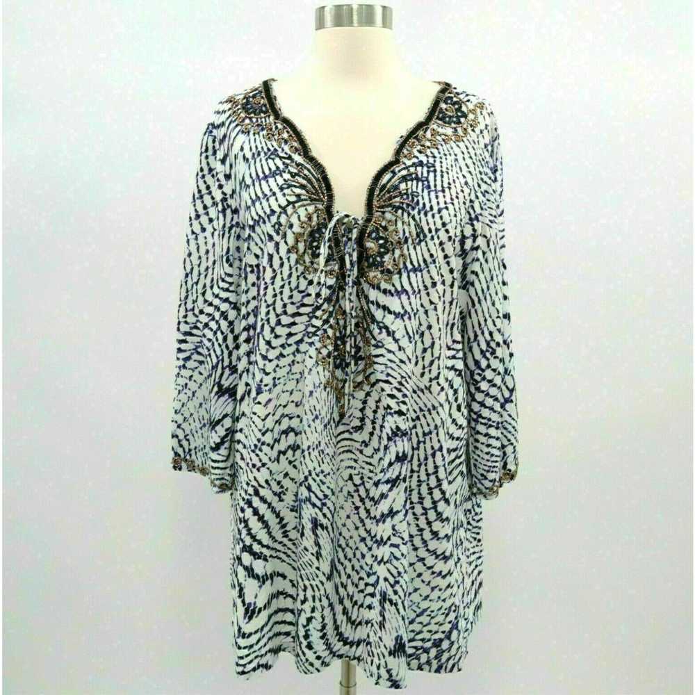 Vintage Soft Surroundings Tunic Top L Blue White … - image 1