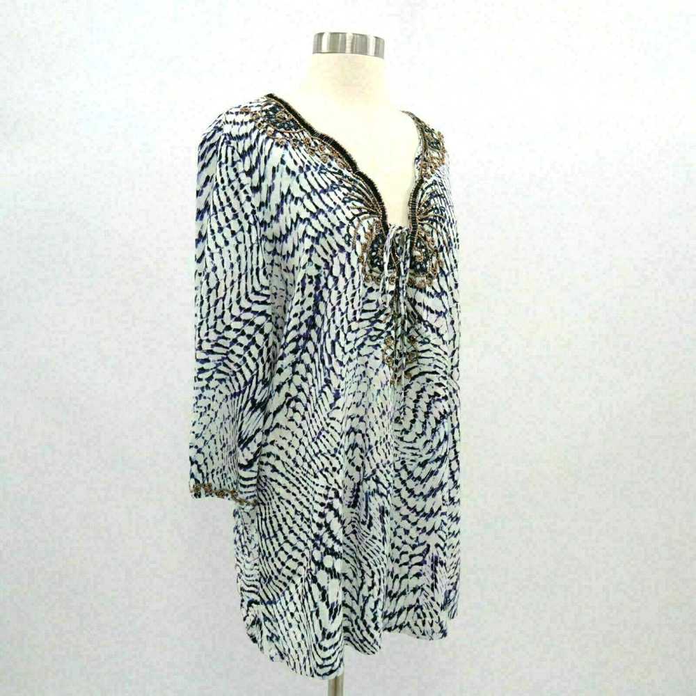 Vintage Soft Surroundings Tunic Top L Blue White … - image 3