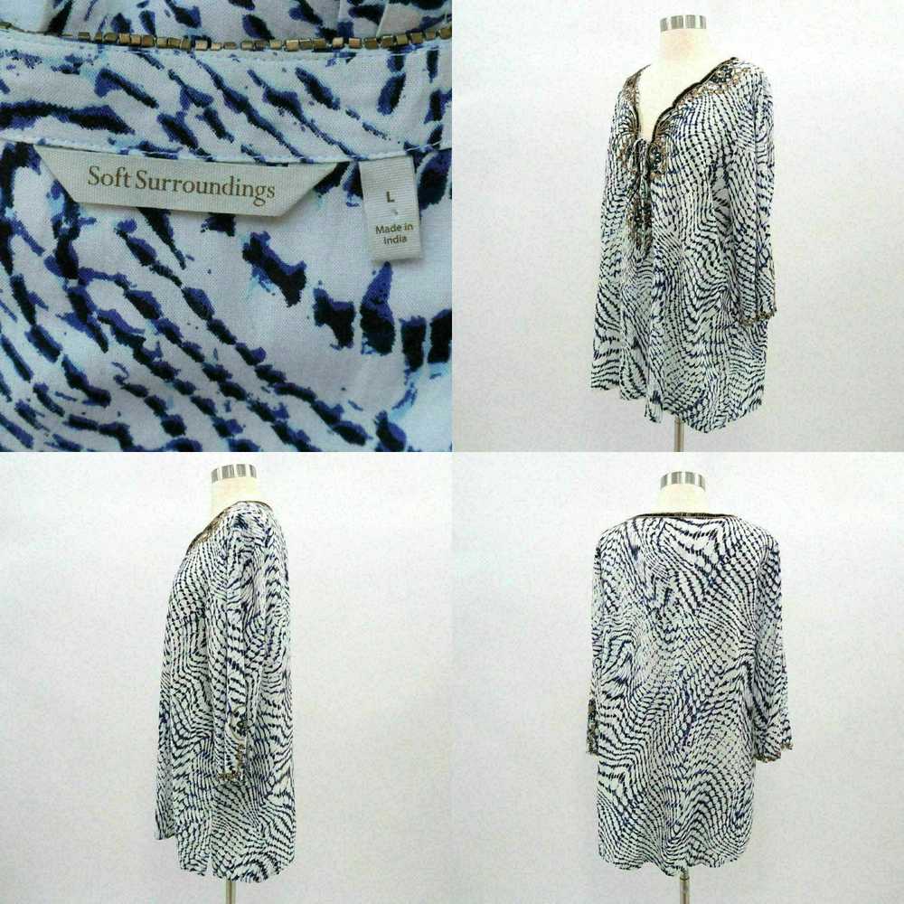 Vintage Soft Surroundings Tunic Top L Blue White … - image 4