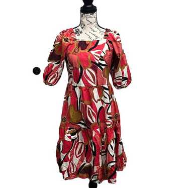 Mlle Gabrielle Dress Women's Sz S Red Floral Tier… - image 1