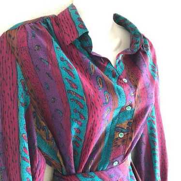 Vintage Schrader Sport Womens Size 22.5 Colorful Printed Button Up store Shirt Dress