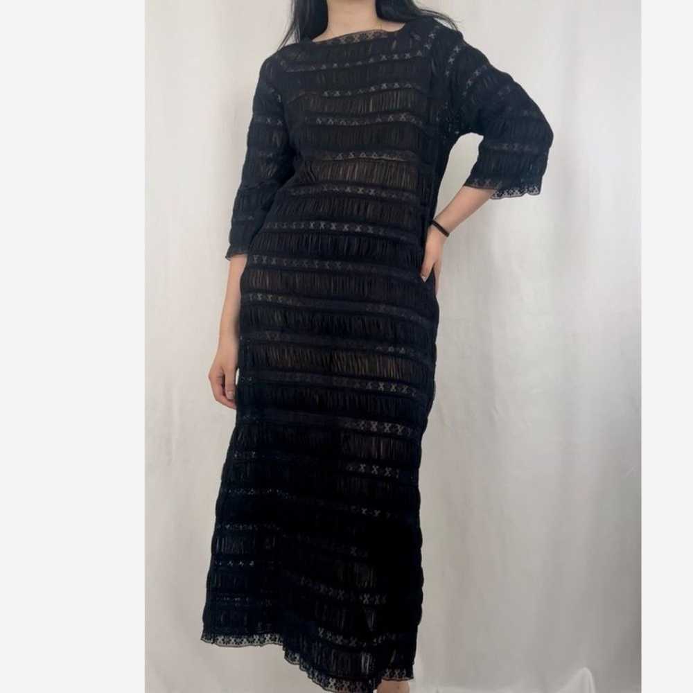 Vintage Black Plisse Sheer Lace Dress - image 1