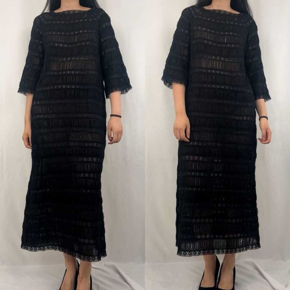 Vintage Black Plisse Sheer Lace Dress - image 2