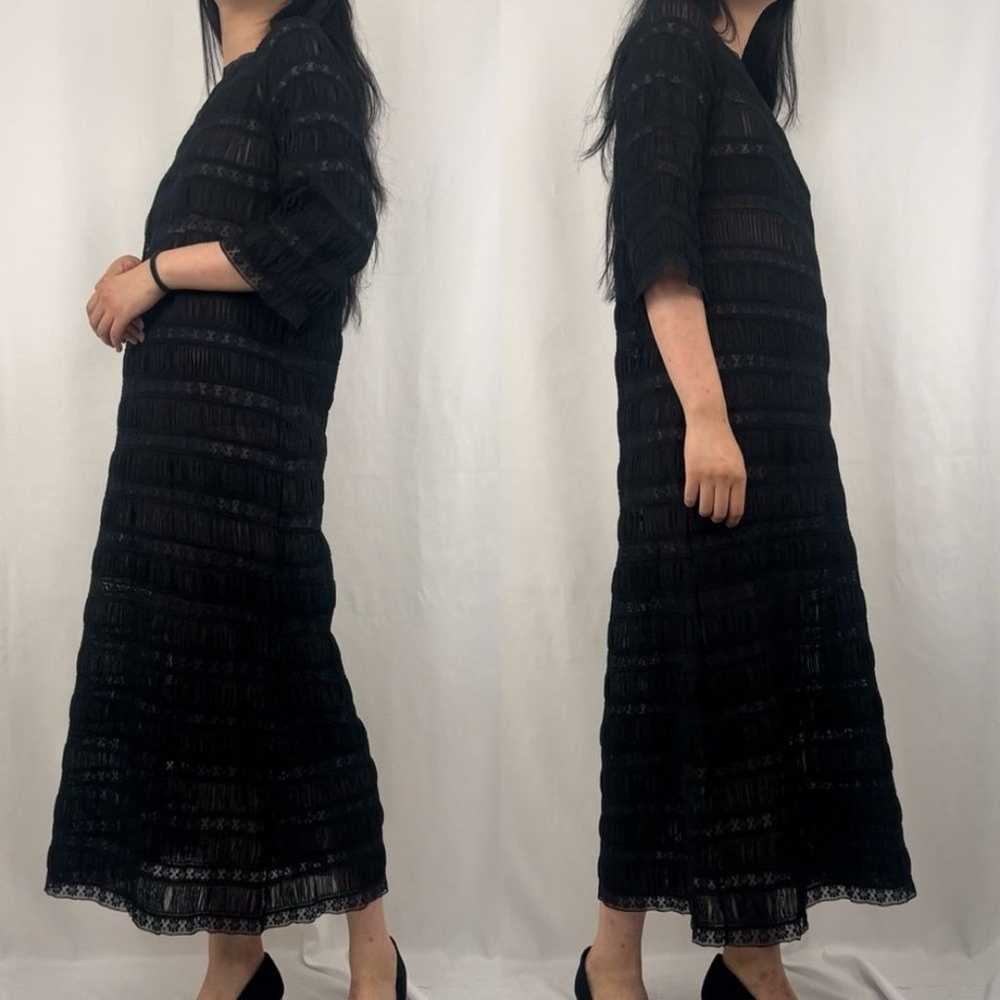 Vintage Black Plisse Sheer Lace Dress - image 3