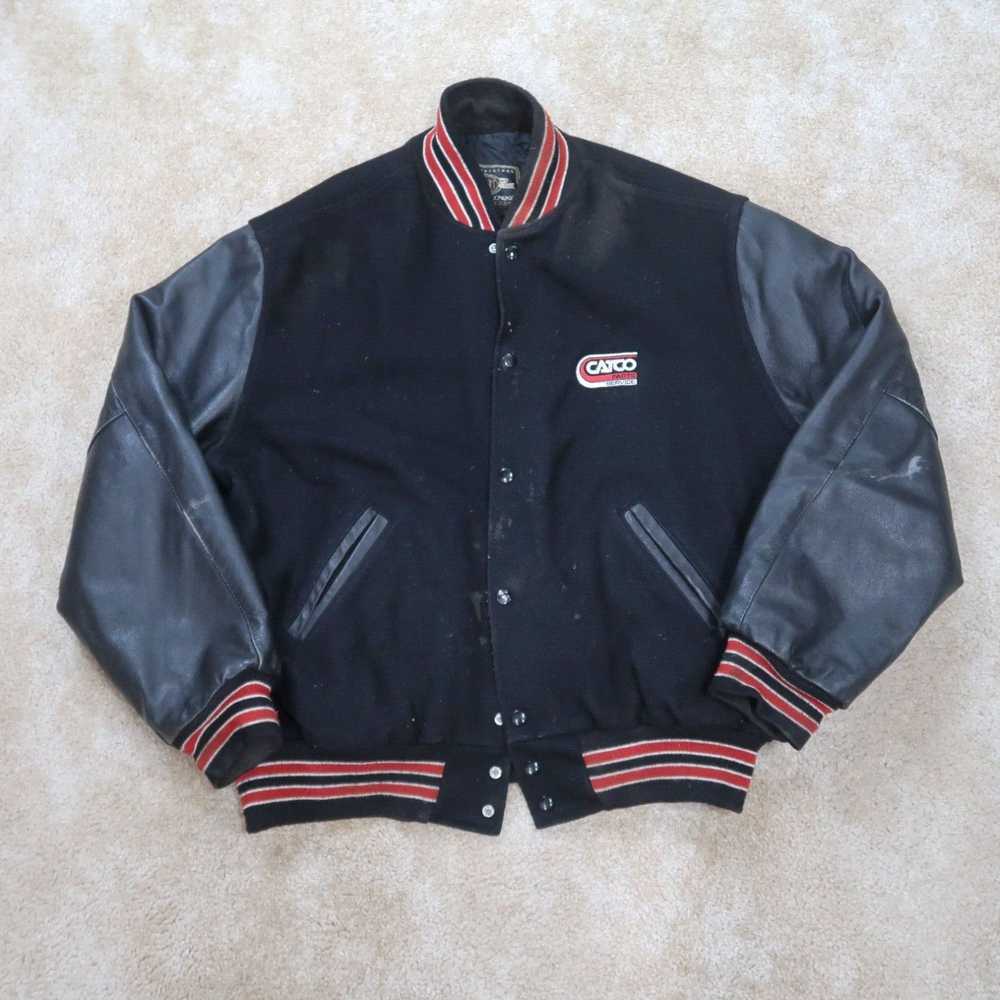 Holloway Vintage Varsity Jacket Black Leather Woo… - image 1