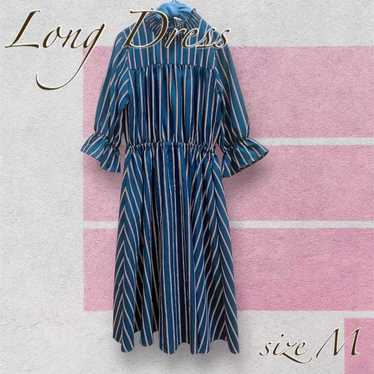 Long Flare One-piece Dress (Navy Stripe) - image 1