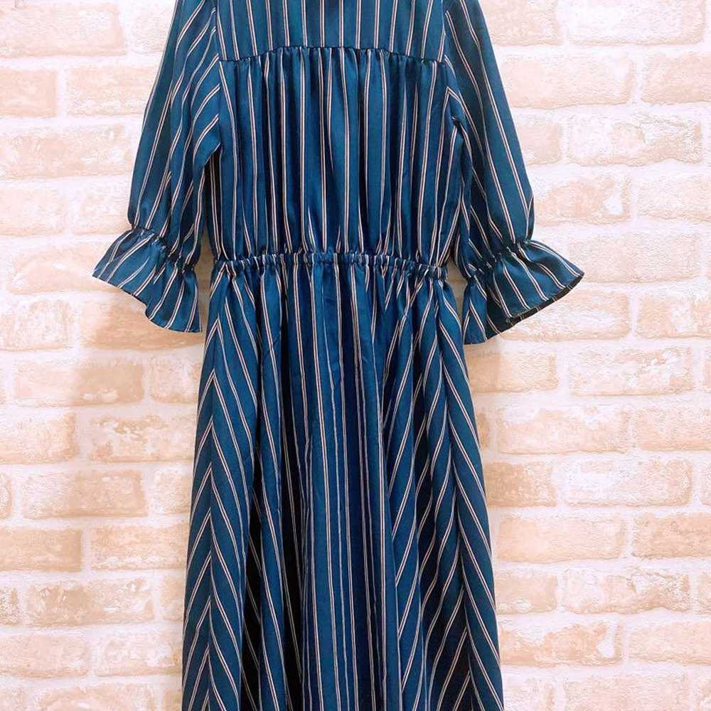 Long Flare One-piece Dress (Navy Stripe) - image 2