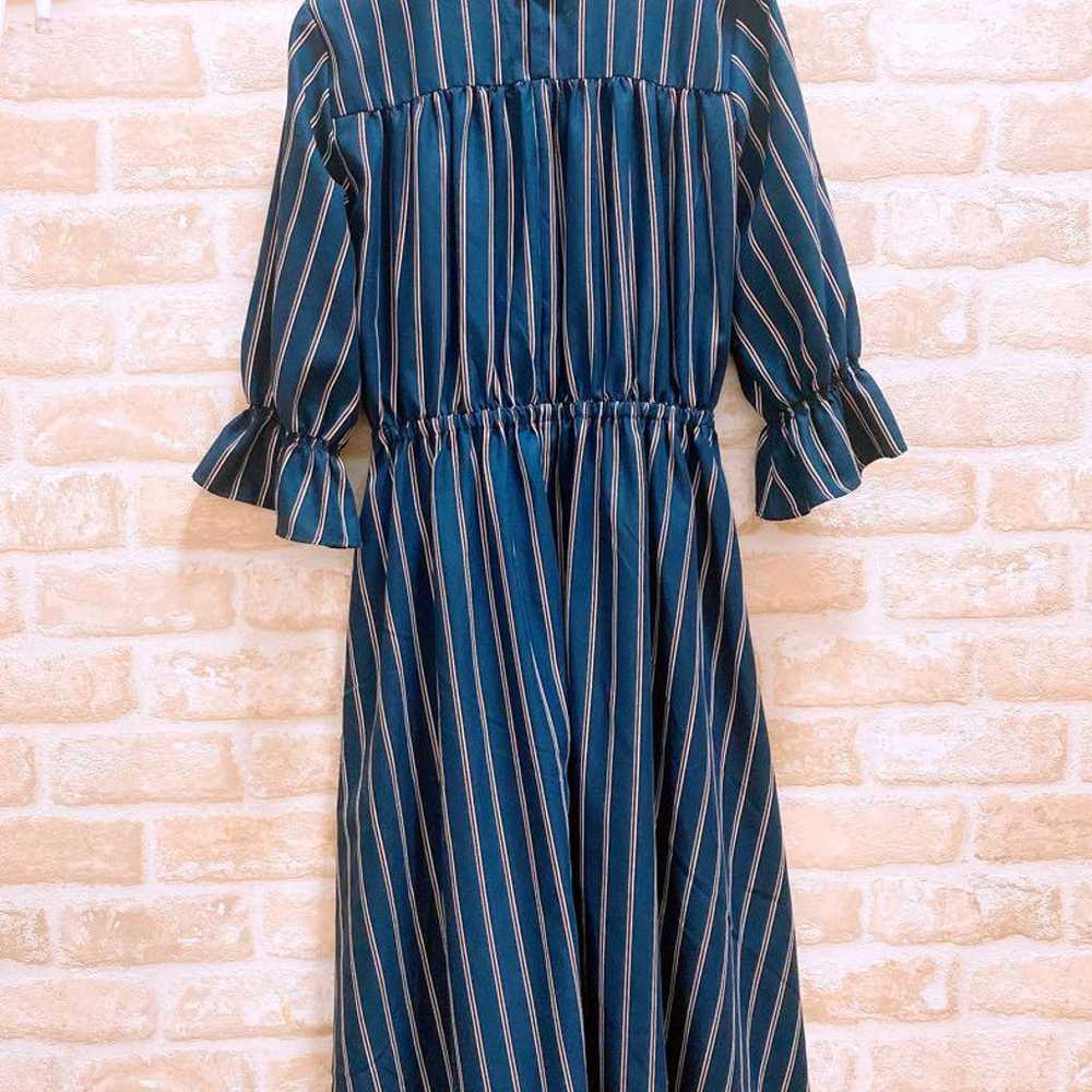 Long Flare One-piece Dress (Navy Stripe) - image 6