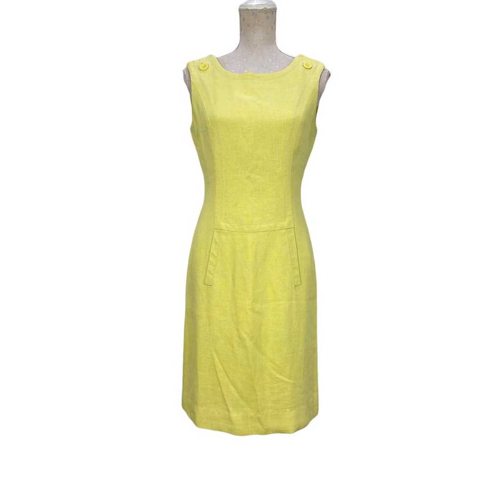 Vintage Lemon Yellow Sheath Dress Est Size M Mod … - image 1