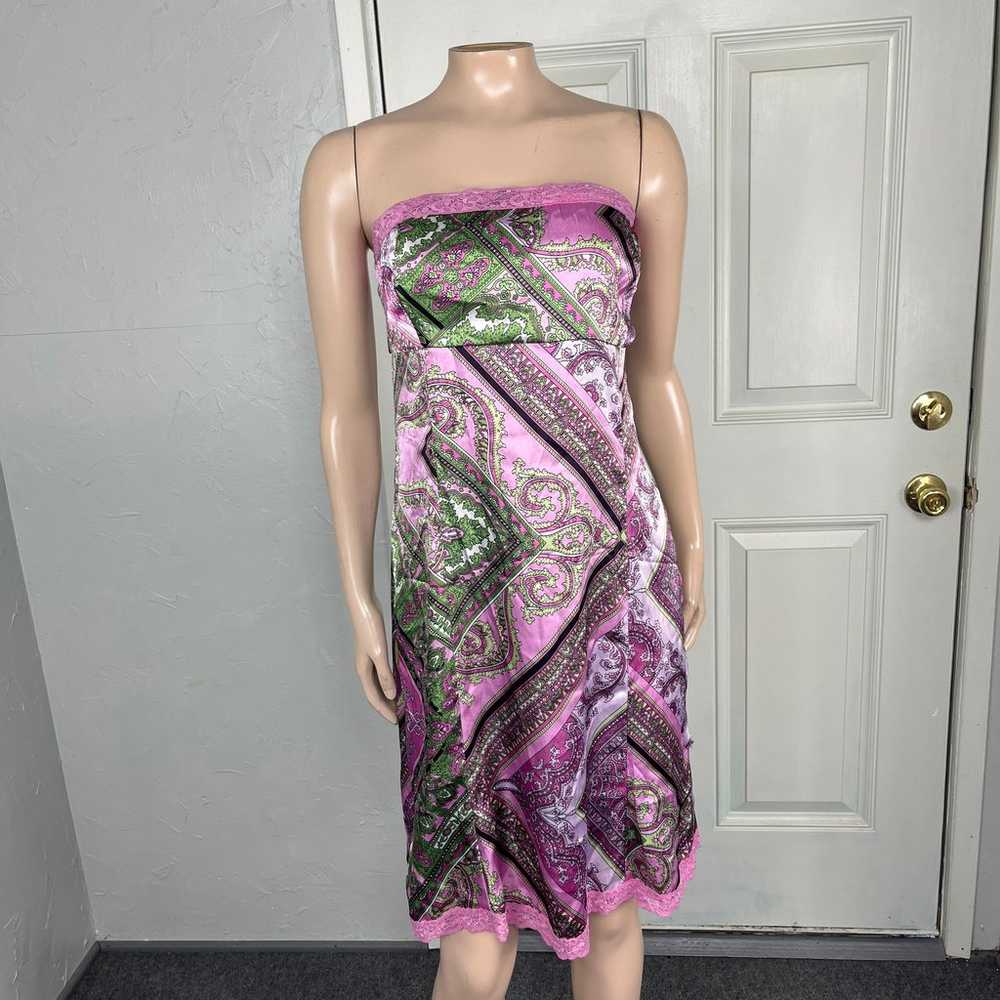 Vintage Y2K dress Large Hot Kiss Floral Satin Lac… - image 1