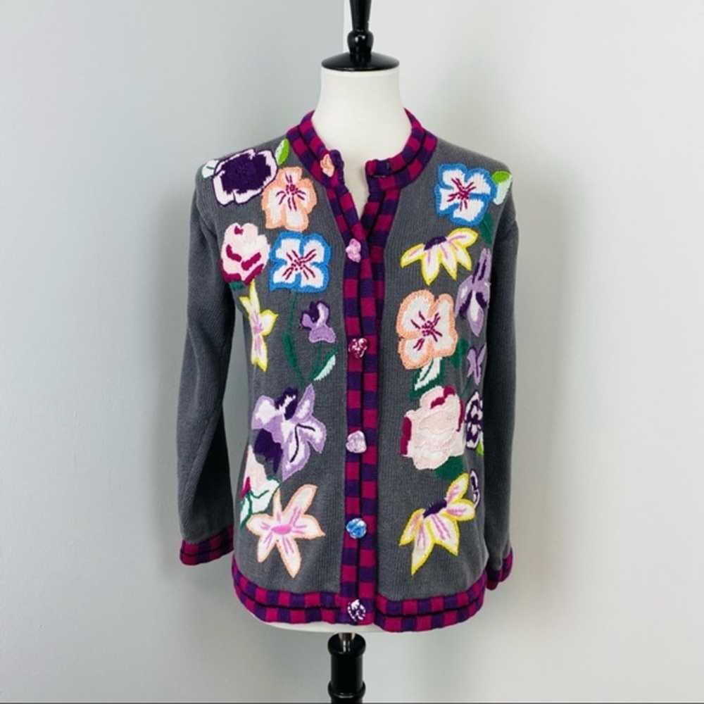 Storybook Knits Beautiful Floral Cardigan Small - image 1