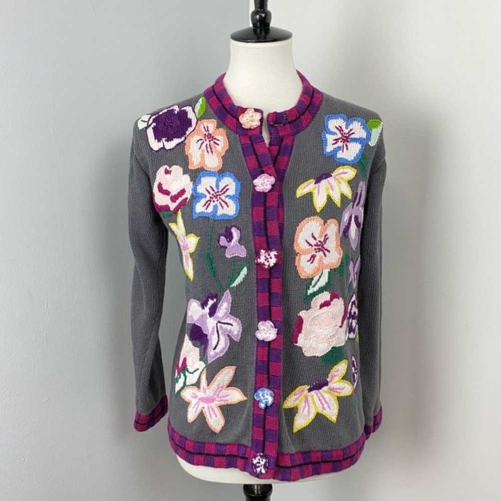 Storybook Knits Beautiful Floral Cardigan Small - image 8