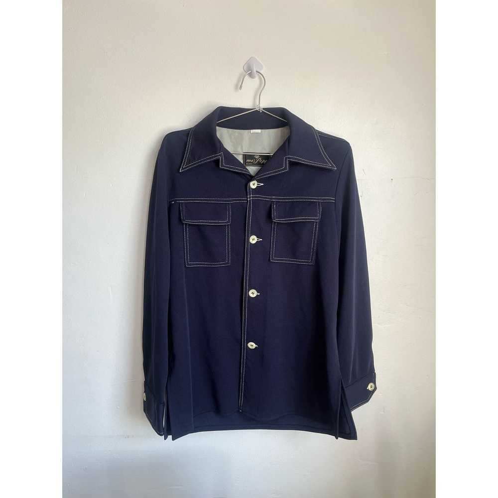 Other 70s Dark Blue Button Down - image 1