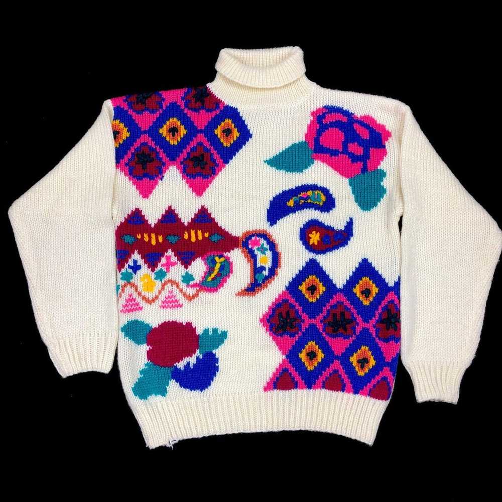 Vintage White Stag Acrylic Knit Womens Sweater si… - image 1