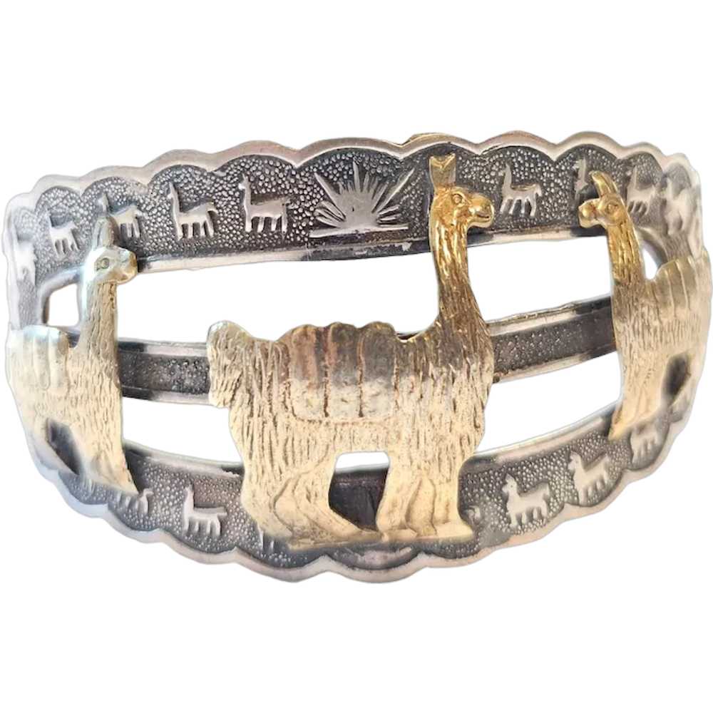 Vintage Peruvian 18k Gold & Sterling Silver Llama… - image 1