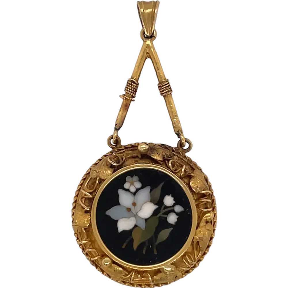 Antique 14K Yellow Gold Petra Dura Pendant - image 1