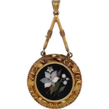 Antique 14K Yellow Gold Petra Dura Pendant - image 1