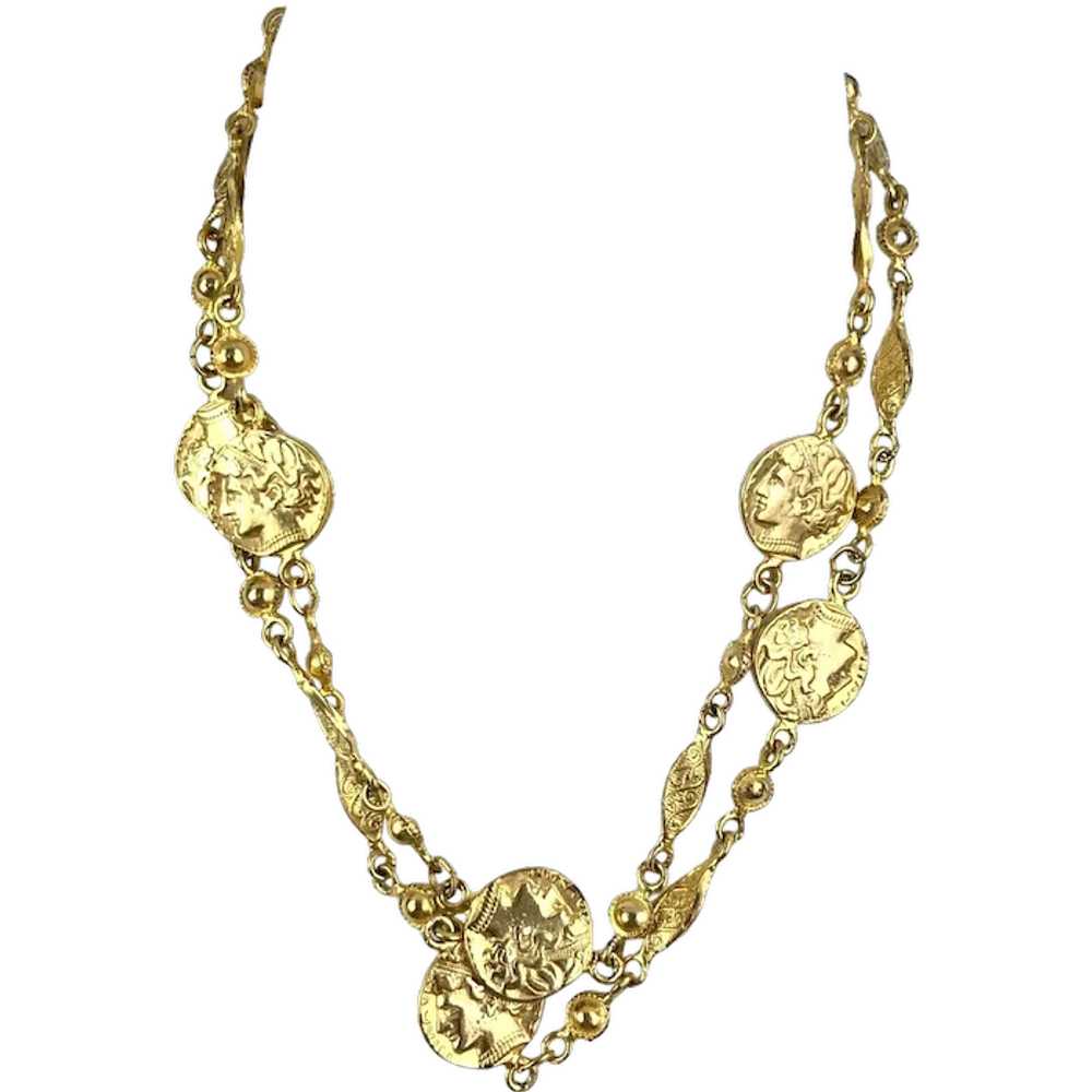 Vintage Gold Coin Necklace With Intricate Detaili… - image 1