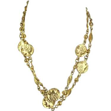 Vintage Gold Coin Necklace With Intricate Detaili… - image 1