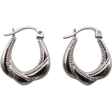 Fancy Puffy Scallop Hoops Earrings, 14k White Gold - image 1