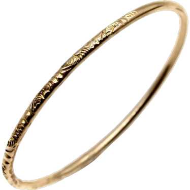 Simple Hand Engraved 14K Gold Victorian Bangle