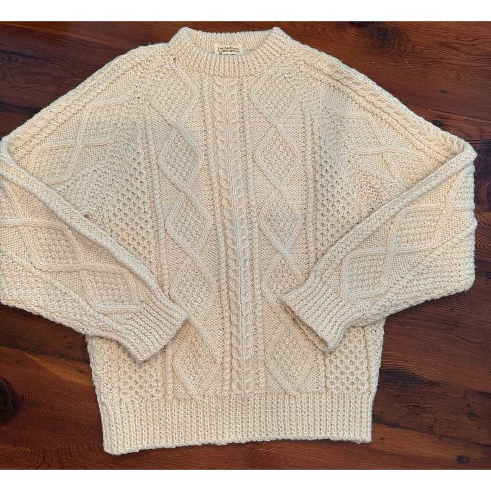 Hand Knitted Aran Sweater Chunky Cable Knit Fishe… - image 1