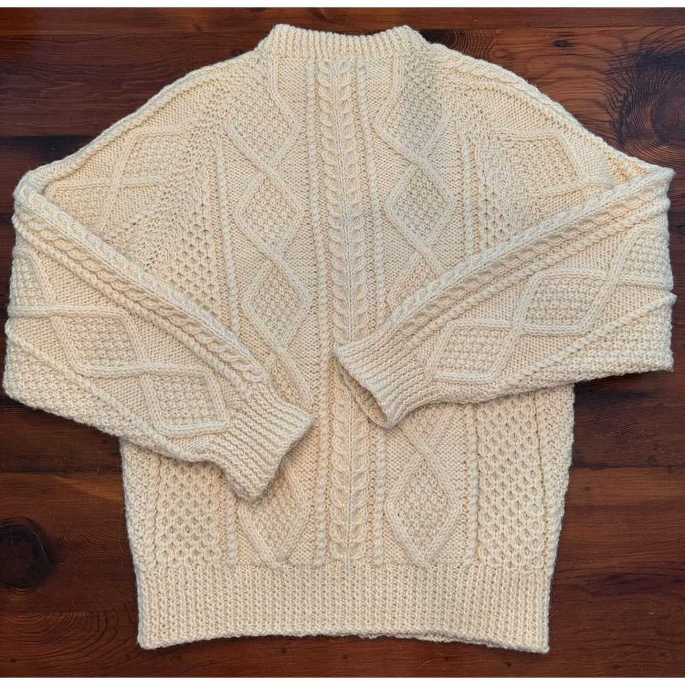 Hand Knitted Aran Sweater Chunky Cable Knit Fishe… - image 2