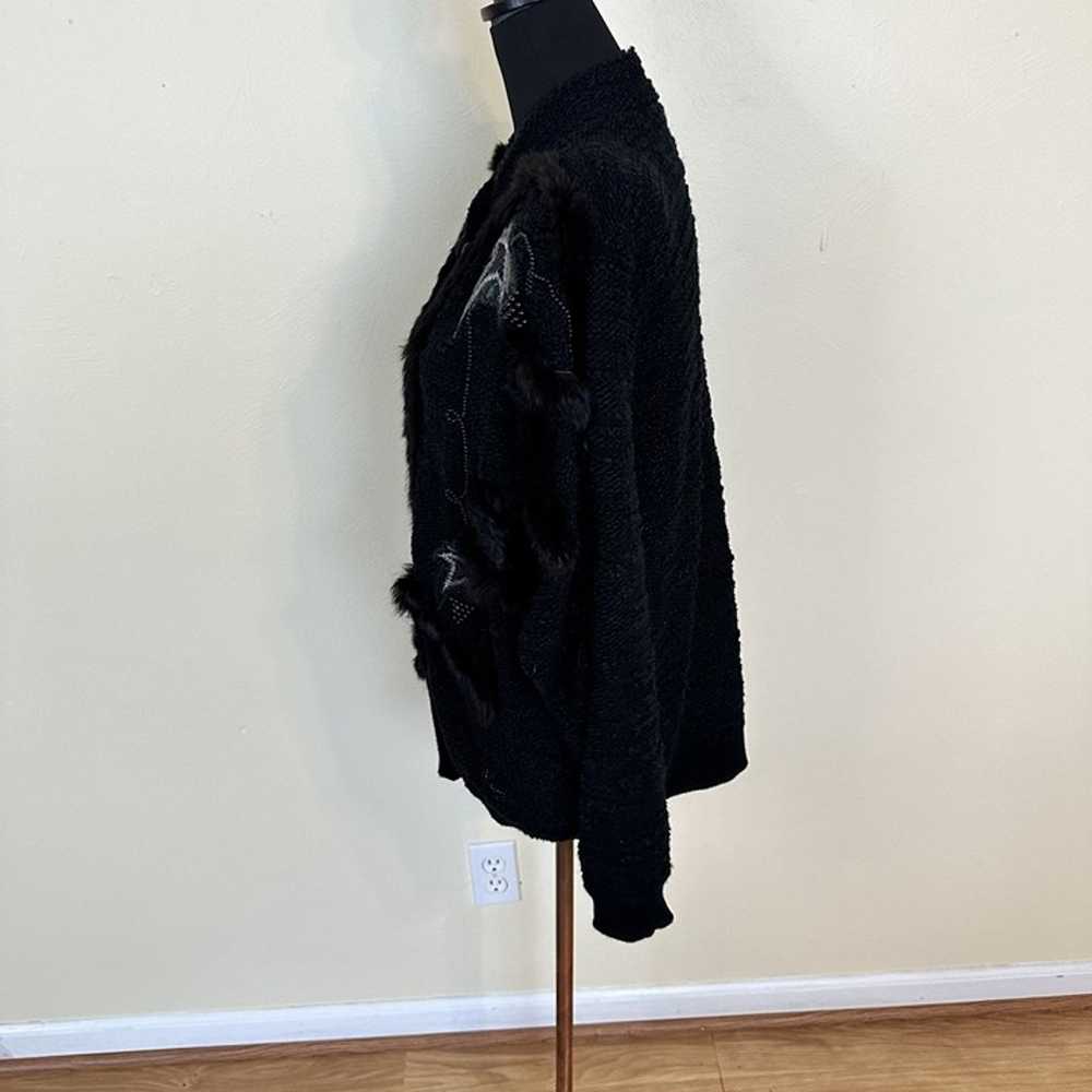 Vintage Viridiana Black Knit Cardigan Faux Fur Tr… - image 10