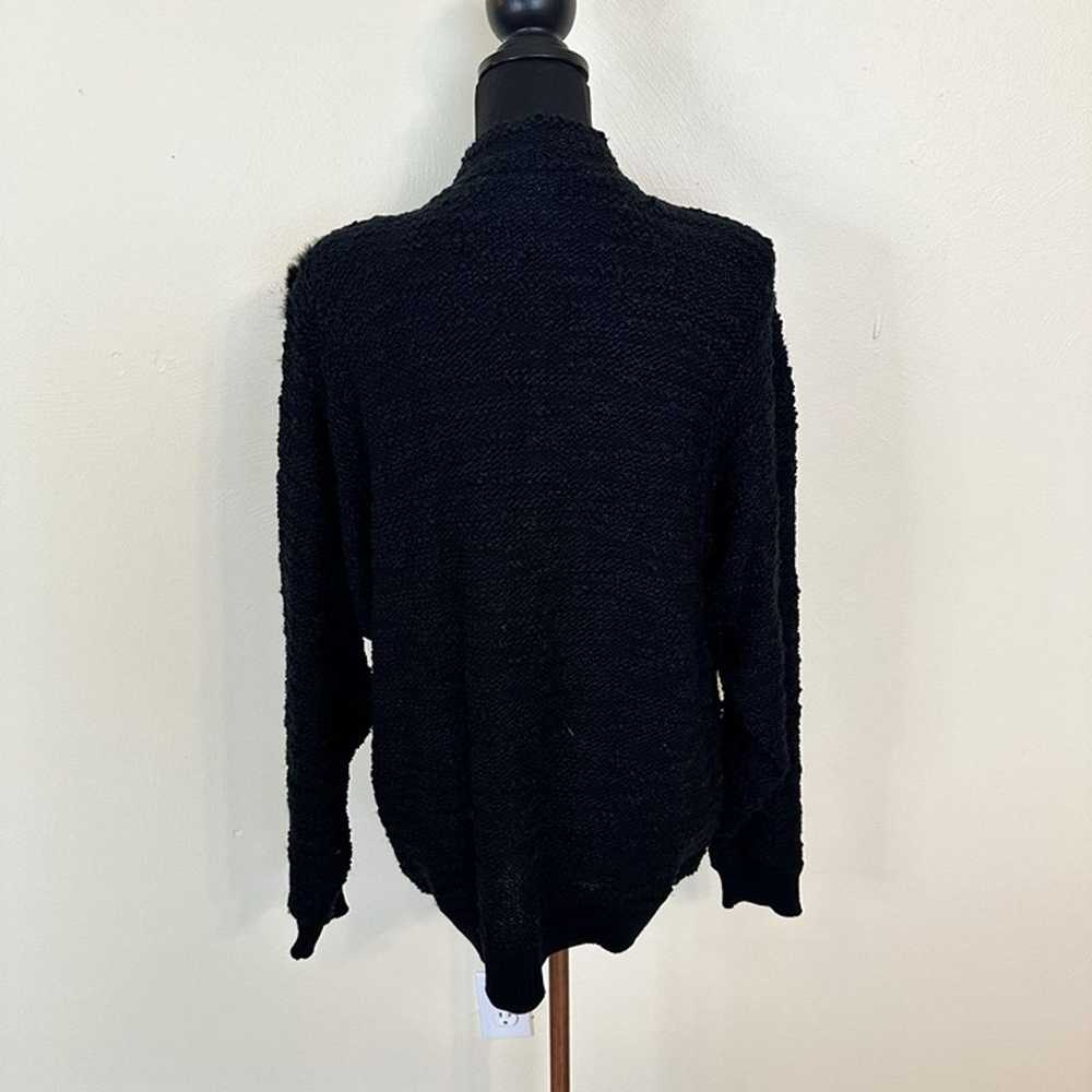 Vintage Viridiana Black Knit Cardigan Faux Fur Tr… - image 11