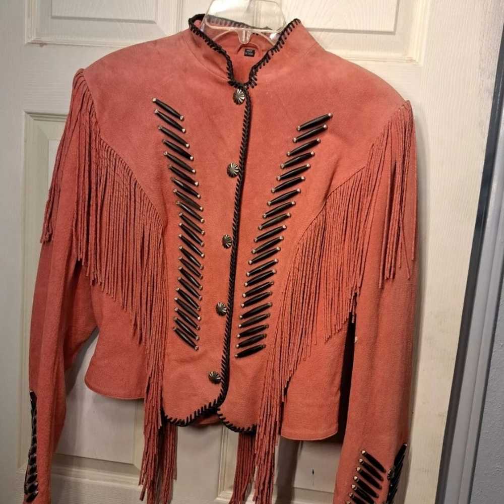 Vintage Fringe Leather Jacket Coral Pink Western … - image 1