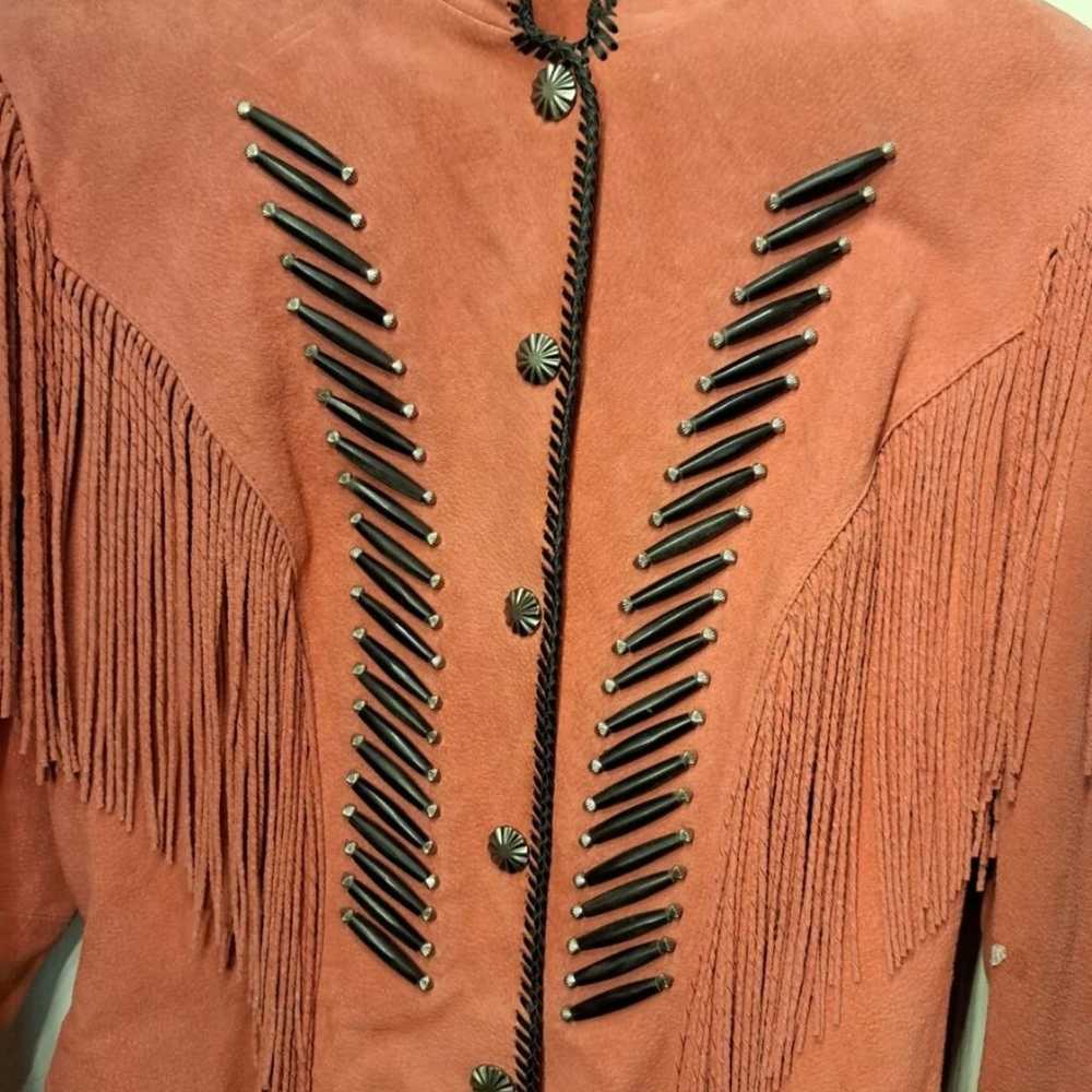 Vintage Fringe Leather Jacket Coral Pink Western … - image 3