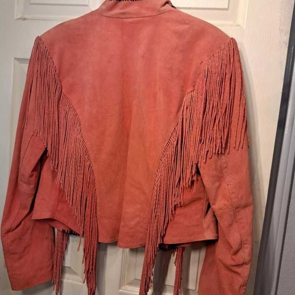 Vintage Fringe Leather Jacket Coral Pink Western … - image 5