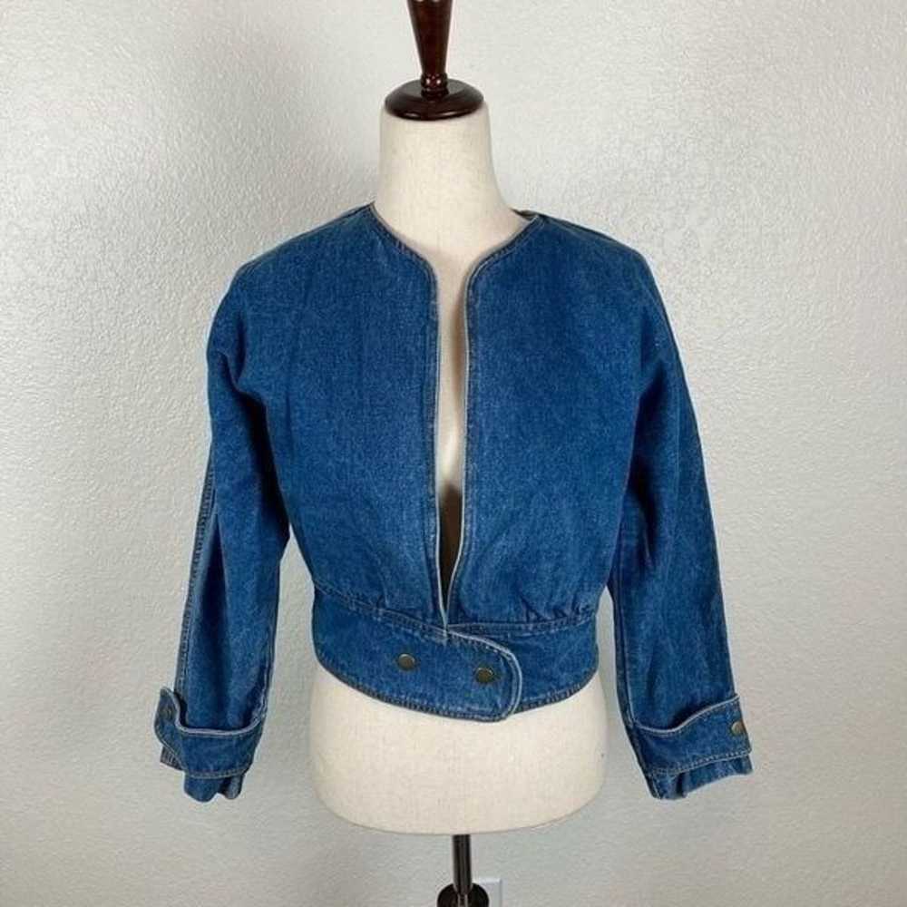 Vintage collarless V-neck cropped dolman sleeve d… - image 1