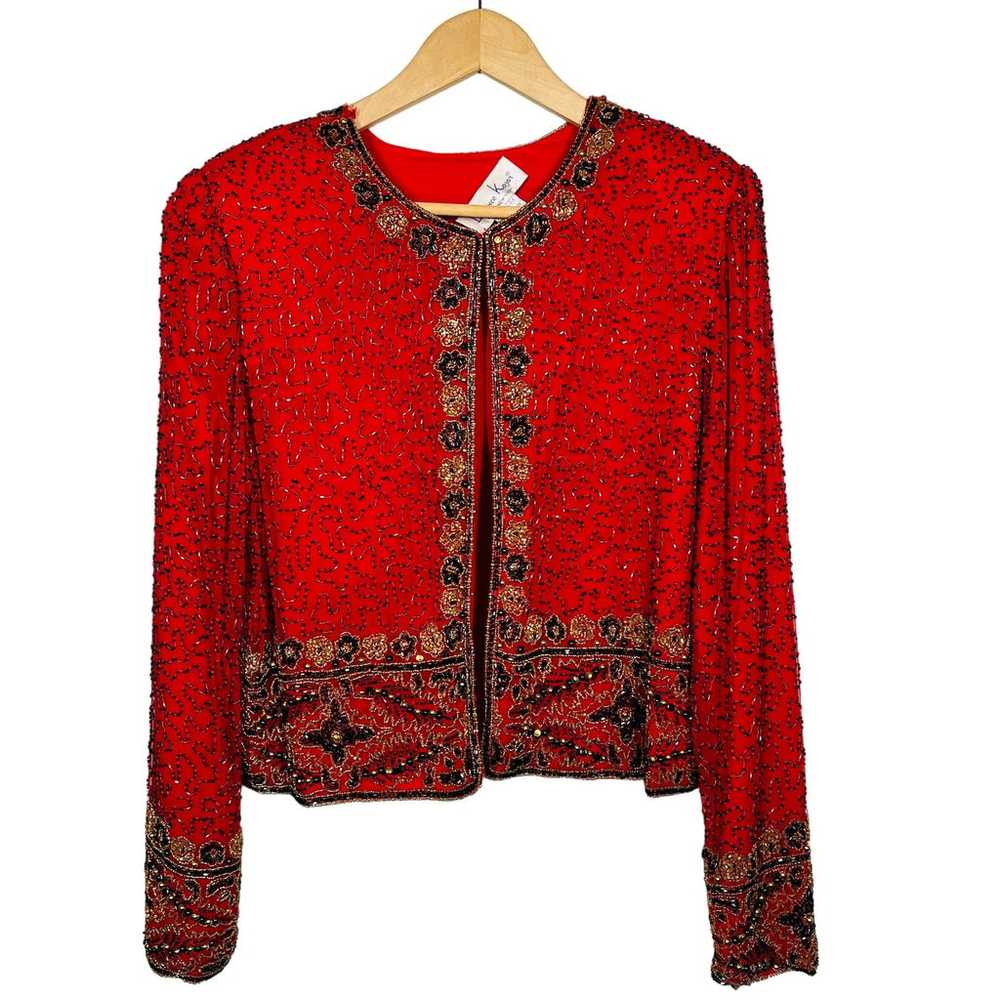 Vintage Lawrence Kazar Silk BEaded Jacket Hook Fr… - image 1