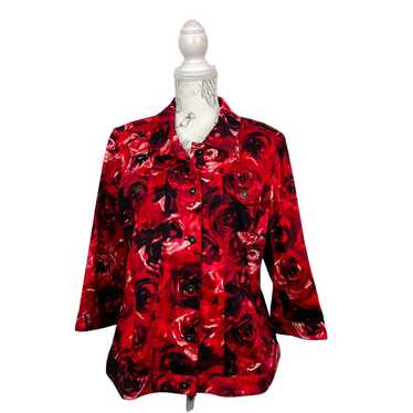 Chicos Chicos Roses Red Button Up 3/4 Sleeve Light