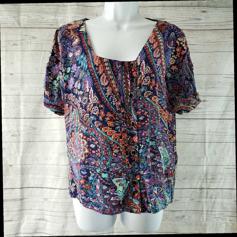 Vintage Yumi Kim Womens Blouse Sz Small Blue Red … - image 1