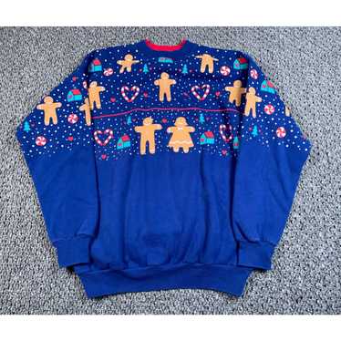 Vintage VTG 90s Christmas Gingerbread Man Mock Ne… - image 1