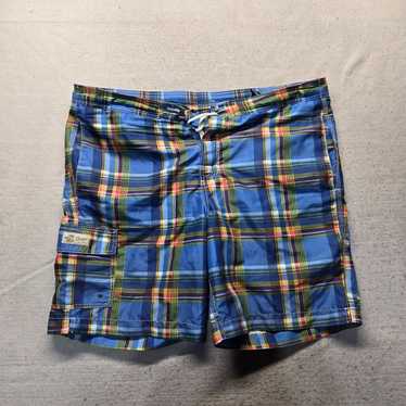 Chaps CHAPS Blue Plaid Swim Trunks Cargo Board Sh… - image 1