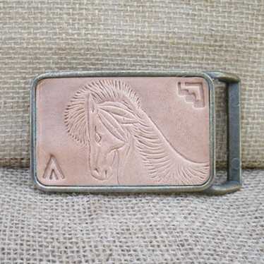 Vintage Spirit Horse Leather Belt Buckle - image 1