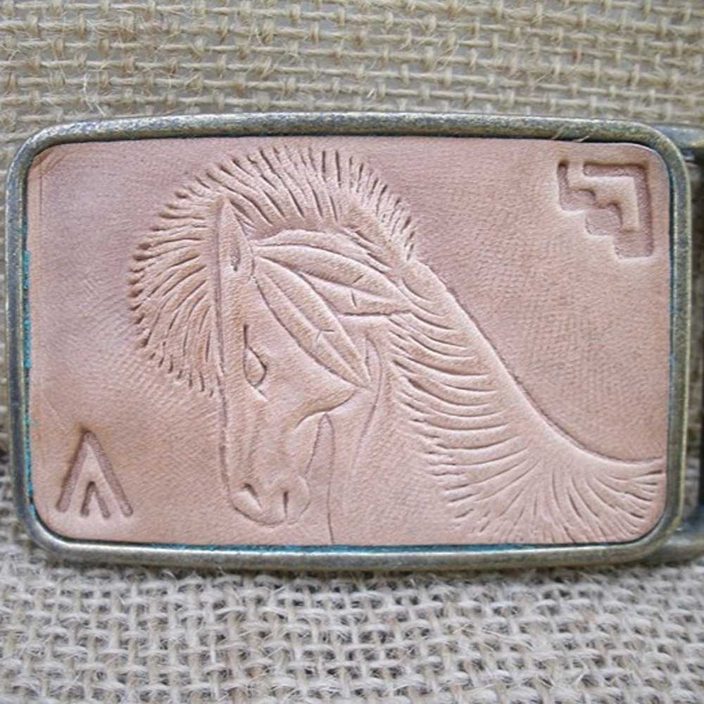 Vintage Spirit Horse Leather Belt Buckle - image 2