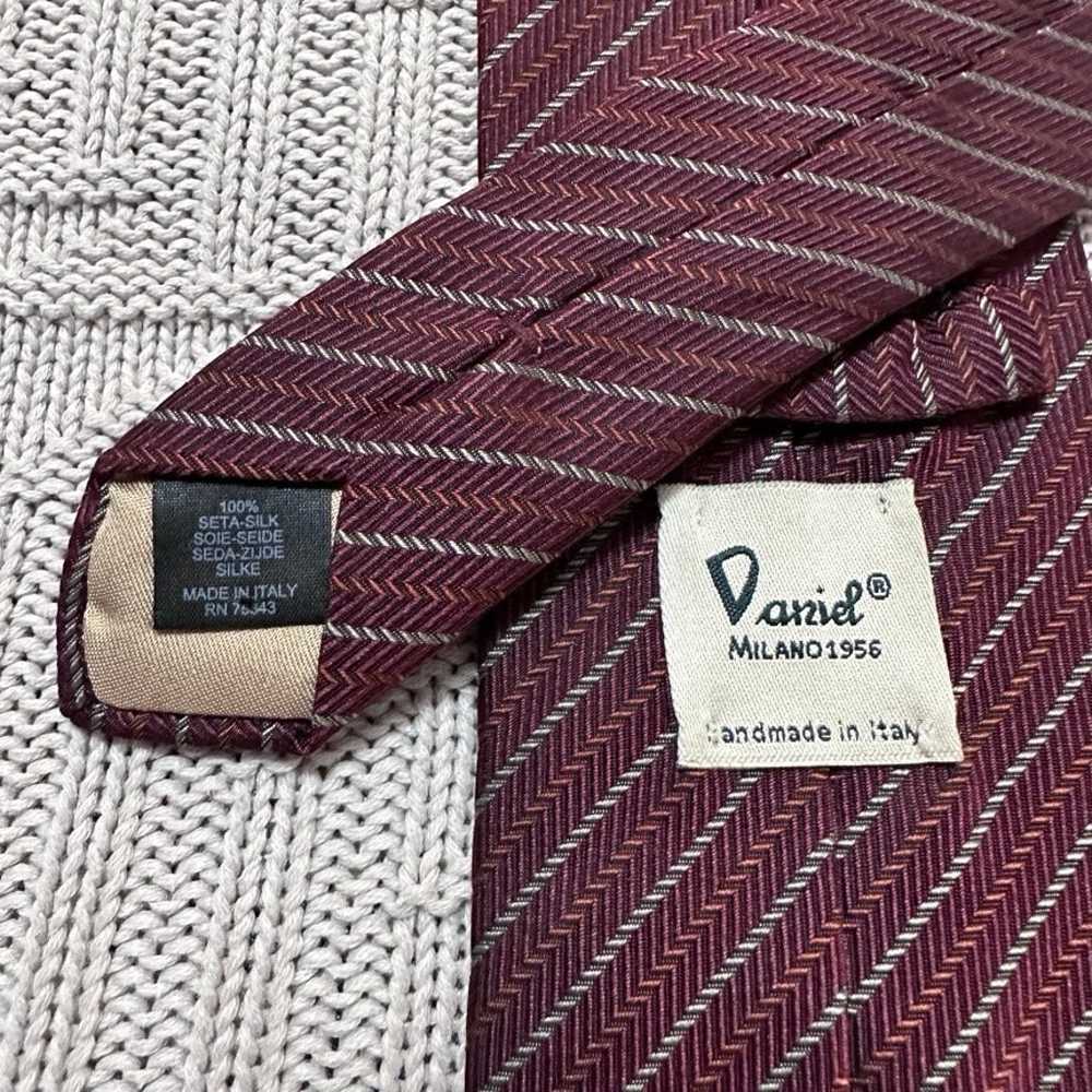 Vintage Daniel maroon striped Italian silk tie - image 3