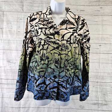 Vintage Chicos Womens Printed Jacket Sz Large Blu… - image 1