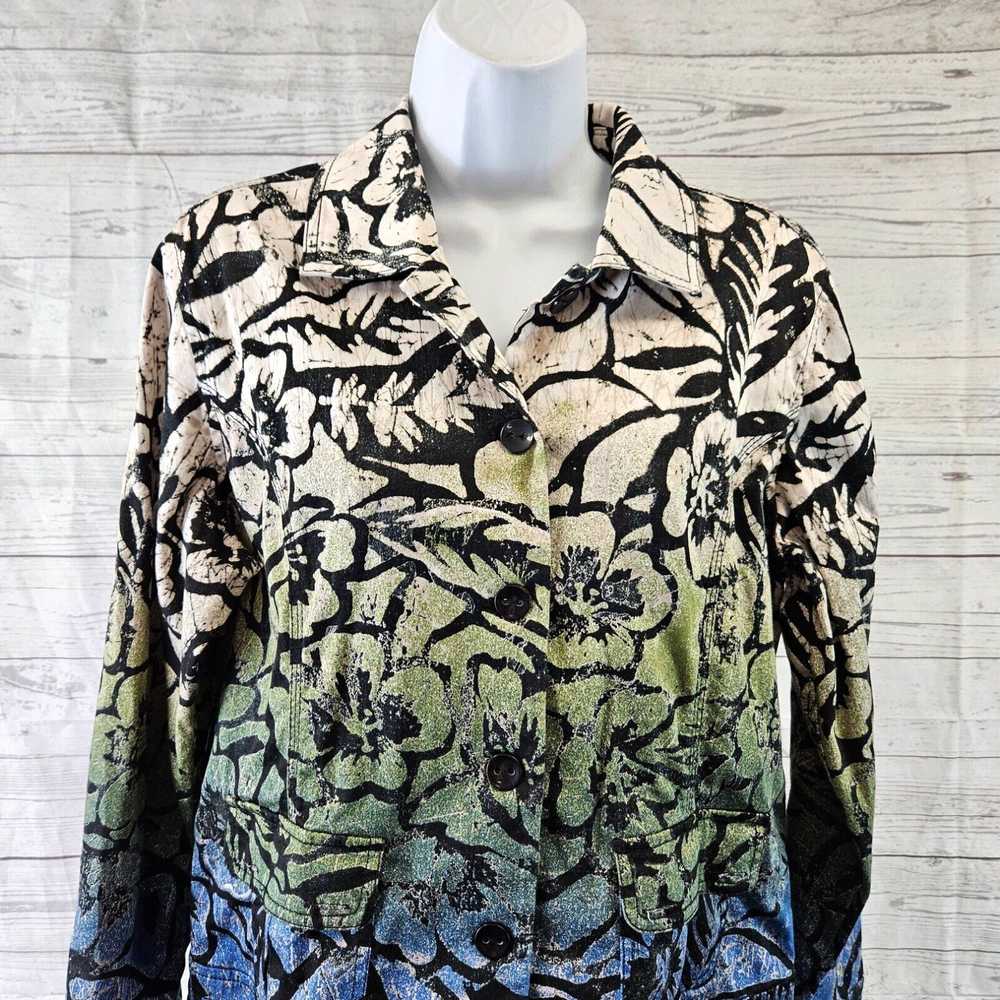 Vintage Chicos Womens Printed Jacket Sz Large Blu… - image 2