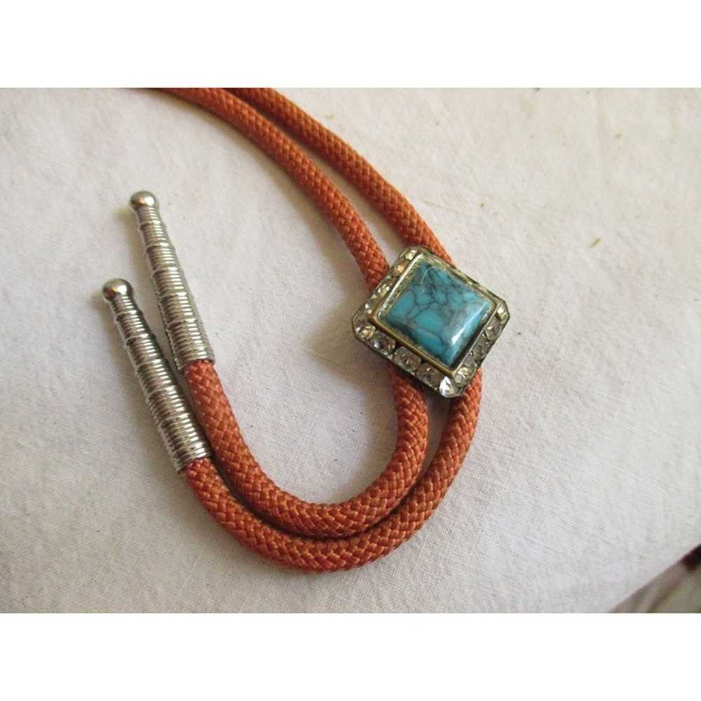 Vintage Mens Bolo Western Necktie Rhinestone Turq… - image 1