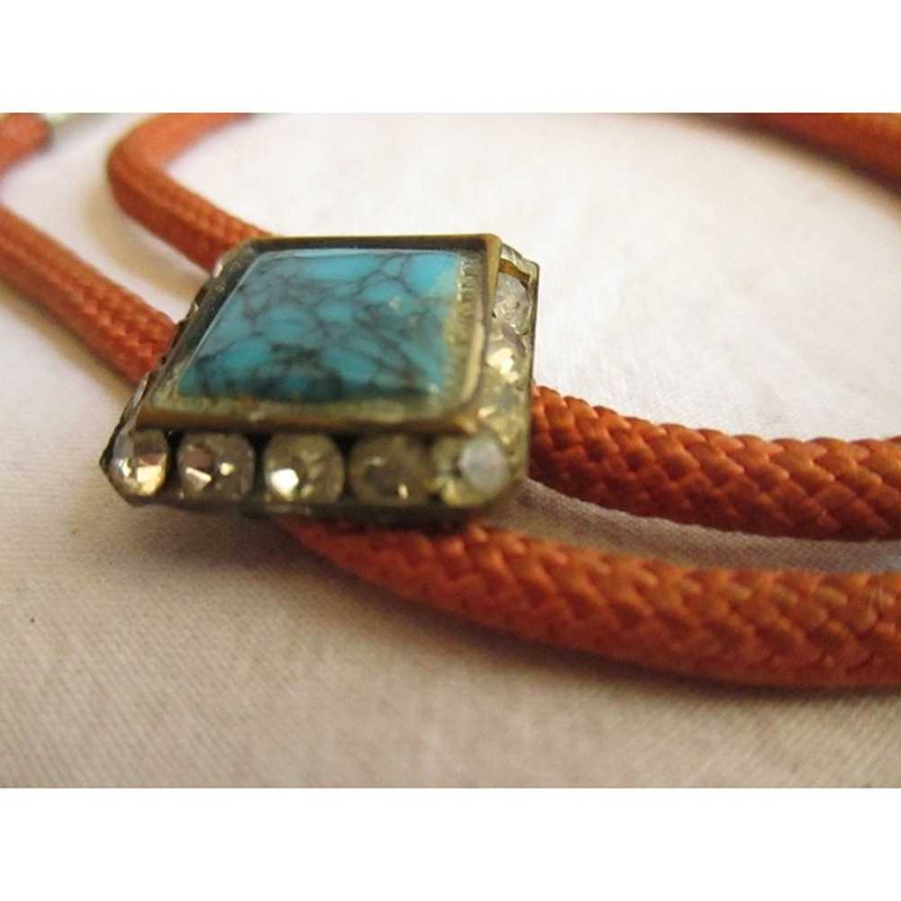 Vintage Mens Bolo Western Necktie Rhinestone Turq… - image 5