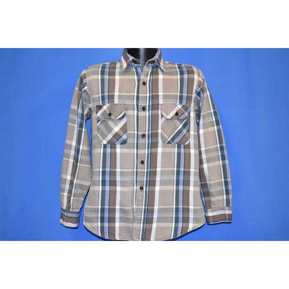 Vintage vintage 80s FIVE BROTHER BROWN BLUE PLAID… - image 2