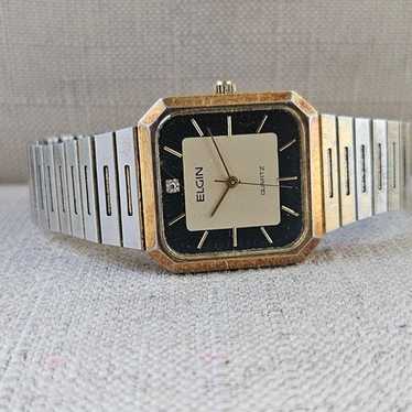 Elgin Vintage Men Wristwatch Quartz Diamond Analog