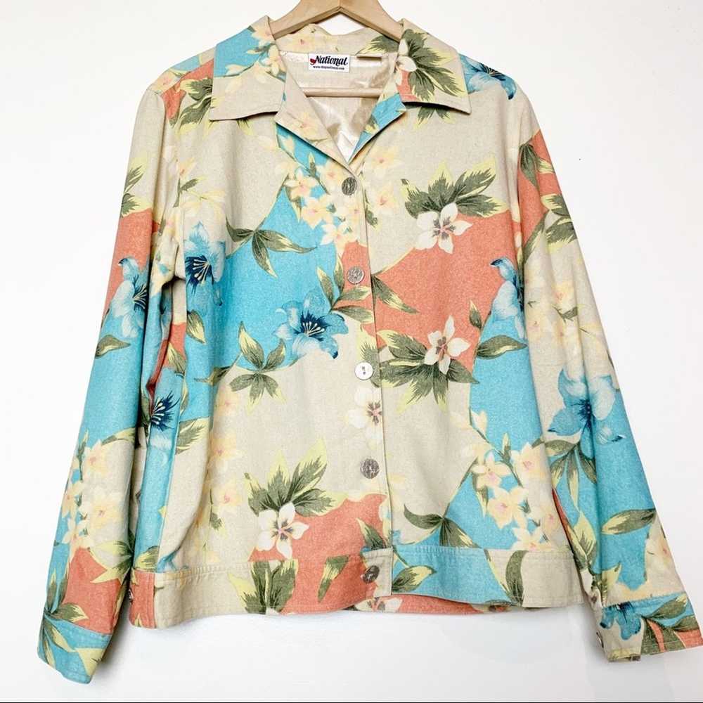 Vintage Vintage Silk Tropical Print Shirt Jacket … - image 2