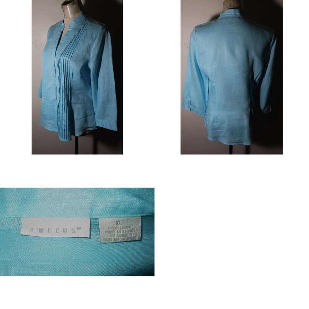 Vintage Women's TWEEDS Blue 100% Linen 3/4 Sleeve… - image 4