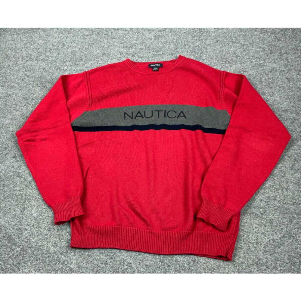 Nautica Nautica Red Gray Spell Out Sweater Adult … - image 1